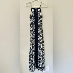 Adelyn Rae Halter Maxi Dress in Watercolor Navy